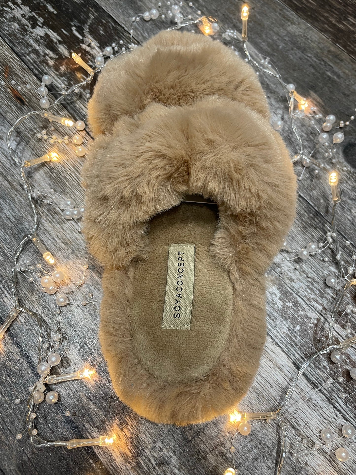 Soya Concept Furry Slippers in Fawn